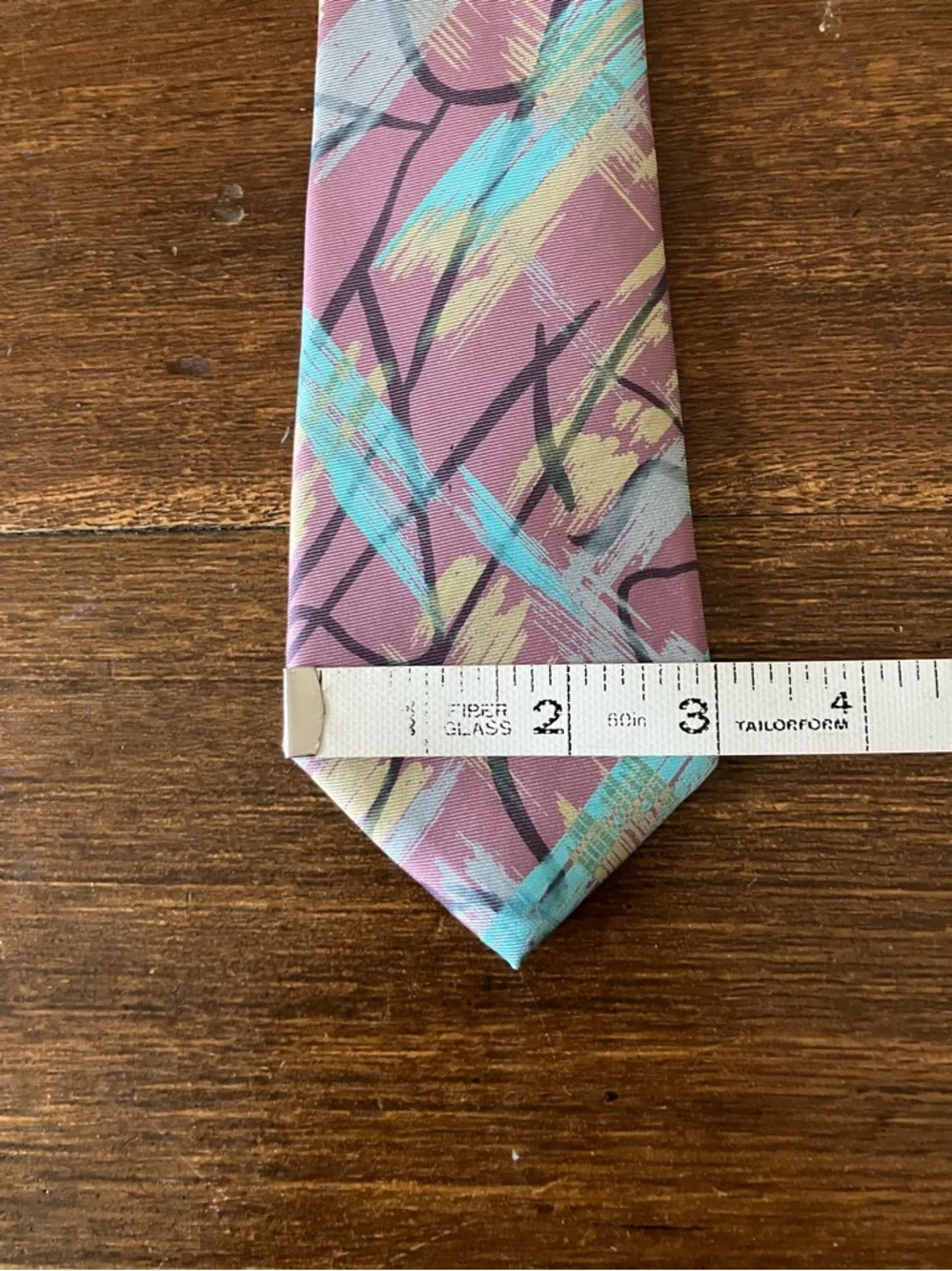 Vintage Lanvin Lilac, Tuquoise and Yellow Brushstroke Pattern Tie - Picture 2 of 6